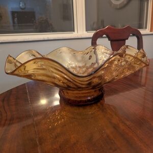 Vintage Bowl  Iridescent Marigold Carnival Glass